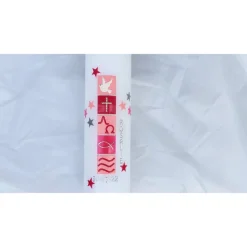 moderne Taufkerze für Mädchen 25 x 7 cm, mit Taube