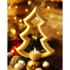 Moderner Christbaum Kerzenhalter – Skandinavische 3D-Deko für LED-Lichter | PLA Gold