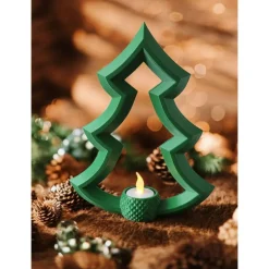 Moderner Christbaum Kerzenhalter – Skandinavische 3D-Deko für LED-Lichter | PLA Gold