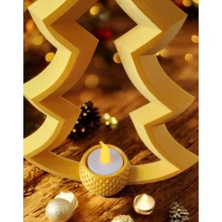 Moderner Christbaum Kerzenhalter – Skandinavische 3D-Deko für LED-Lichter | PLA Gold