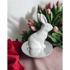 Moderner Hase Low Poly, Minimalistische Osterdeko Skulptur, 3D Druck Weiß, Geometrische Hasenfigur 15-25cm, Geschenkidee