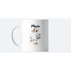 Moin Keramikbecher – Maritime Tasse mit Möwe & norddeutschem Gruß, 325ml