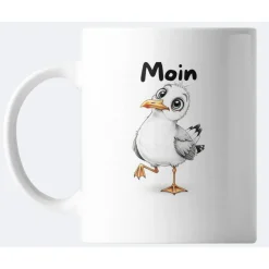Moin Keramikbecher – Maritime Tasse mit Möwe & norddeutschem Gruß, 325ml