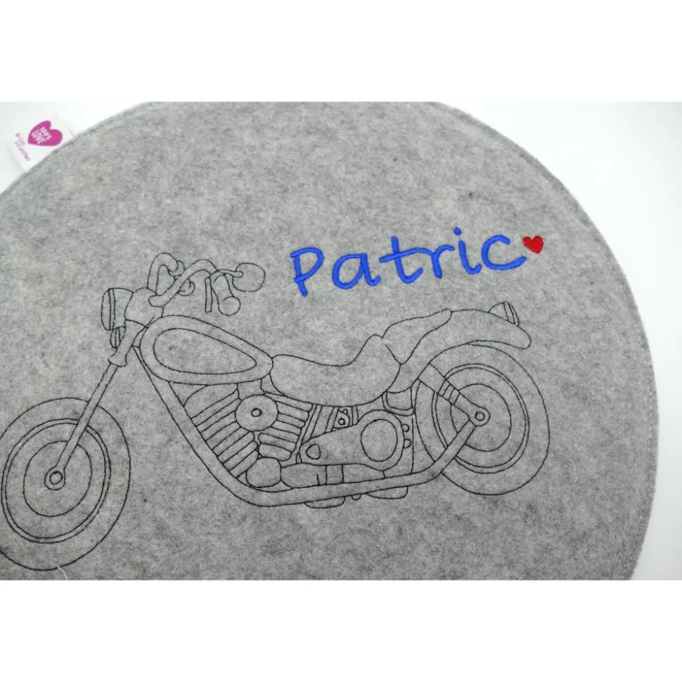 Motorrad Vatertag Filzkissen Campingkissen Wunschname - Rundes Filzsitzkissen mit personalisiertem Namen Stuhlkissen