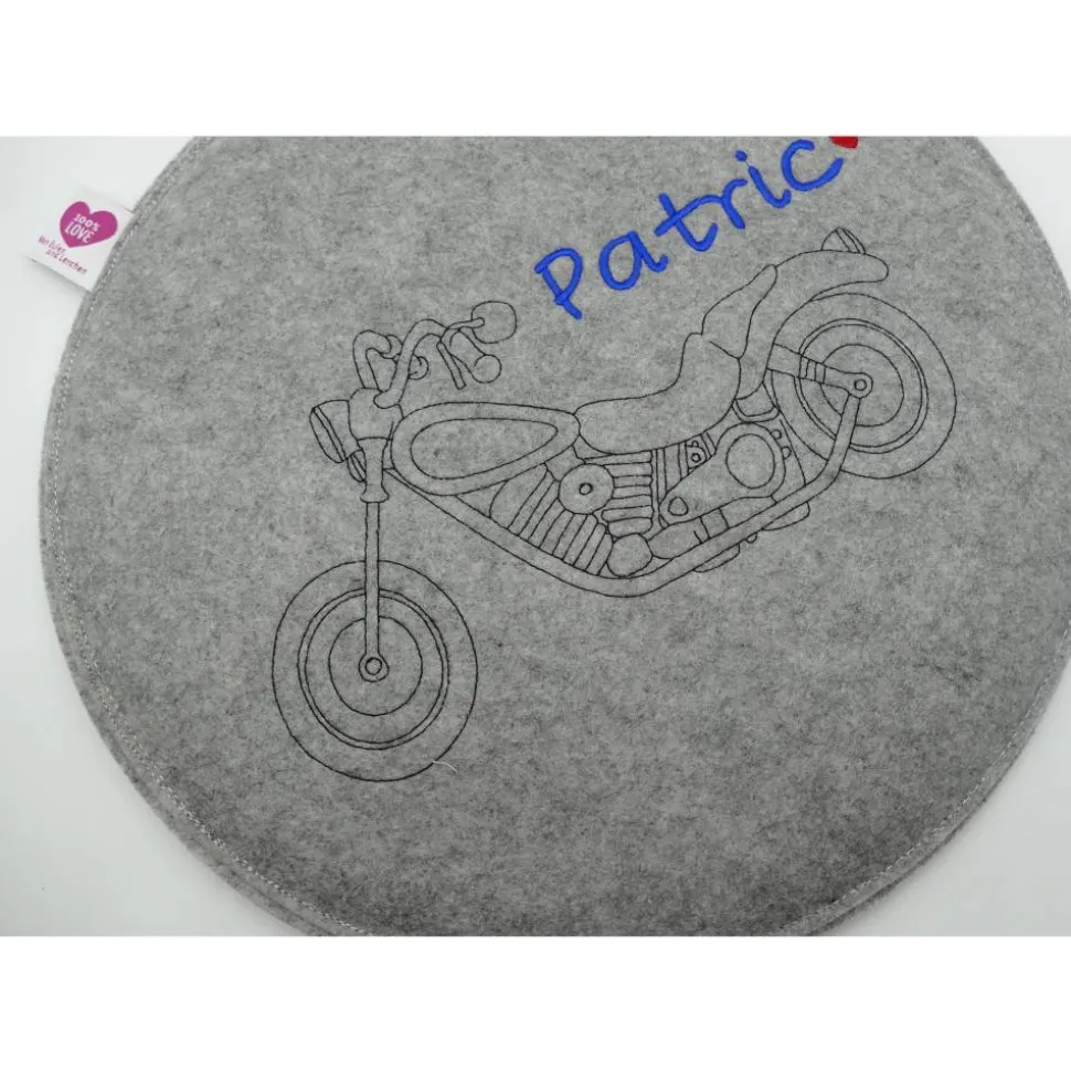 Motorrad Vatertag Filzkissen Campingkissen Wunschname - Rundes Filzsitzkissen mit personalisiertem Namen Stuhlkissen