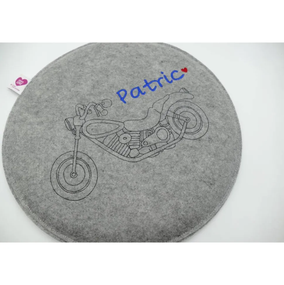 Motorrad Vatertag Filzkissen Campingkissen Wunschname - Rundes Filzsitzkissen mit personalisiertem Namen Stuhlkissen