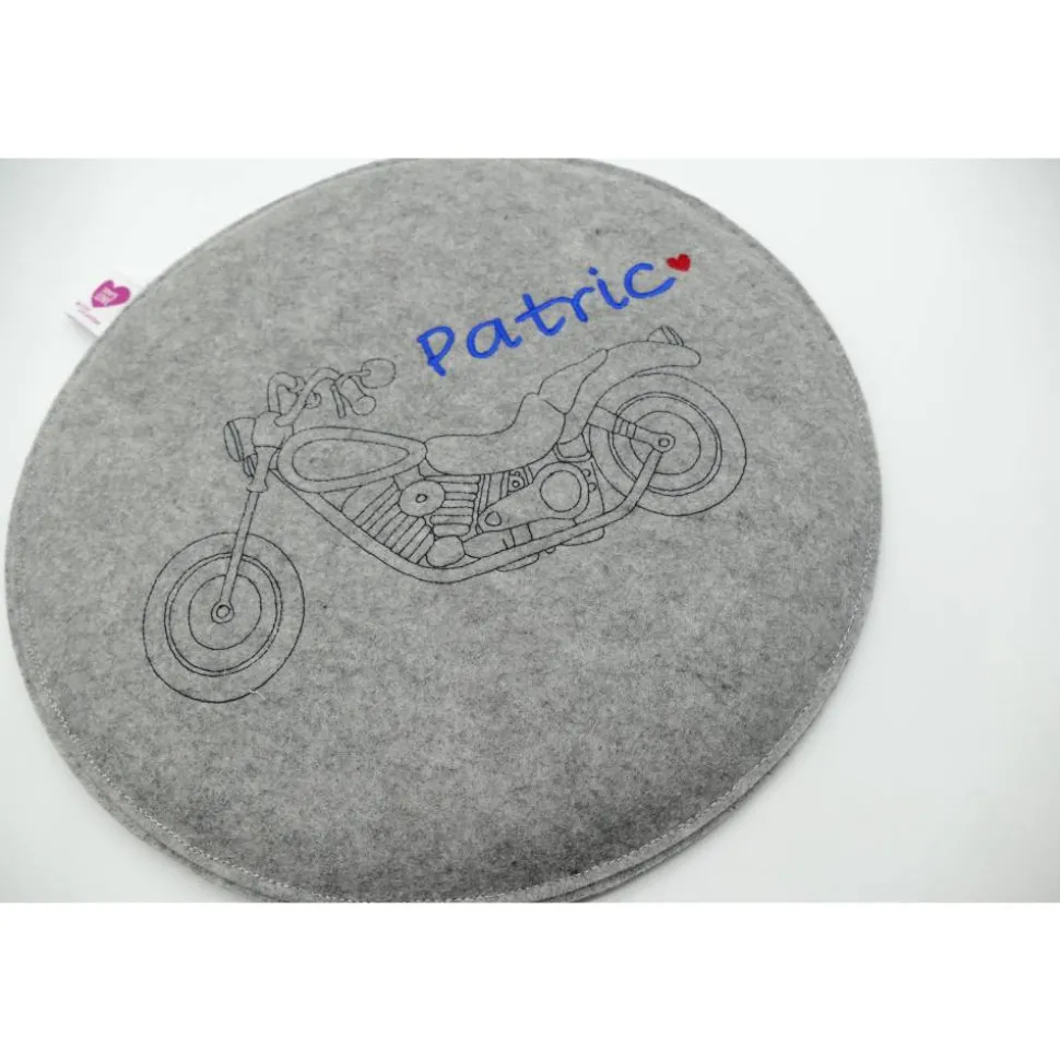 Motorrad Vatertag Filzkissen Campingkissen Wunschname - Rundes Filzsitzkissen mit personalisiertem Namen Stuhlkissen