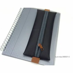 Mäppchen mit Gummiband, A5 Kalender, A4 Ordner, Kunstleder schwarz braun grau, handmade by BuntMixxDESIGN