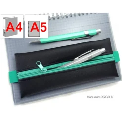 Mäppchen mit Gummiband Kunstleder schwarz grün Buch Kalender A5, Ordner A4 , Federmäppchen, handmade by BuntMixxDESIGN