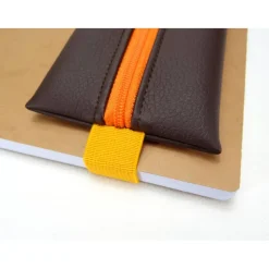 Mäppchen mit Gummiband, Kunstleder dunkelbraun, A5 Planer Kalender, A4 Ordner, gelb orange, handmade by BuntMixxDESIGN