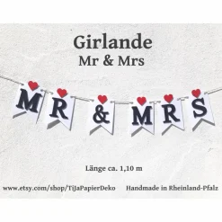 Mr & Mrs Girlande zur Hochzeit auf Wunsch personalisiert mit Wunschnamen Wimpelkette mit Namen