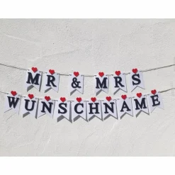 Mr & Mrs Girlande zur Hochzeit auf Wunsch personalisiert mit Wunschnamen Wimpelkette mit Namen