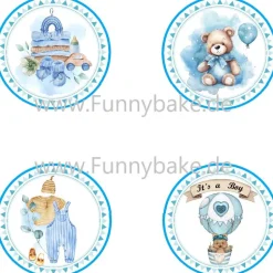 Muffin Aufleger gender reveal junge Baby Party Essbar Esspapier 16 Stück  mit 4 Motiven Teddy