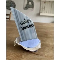 Muschel Segelschiff mit Spruch, kleines Geschenk für Meerliebhaber, Segelboot als Dekoration