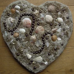Muschelbild STRANDGUT Collage Geschenk zu Valentinstag Muttertag Herz Herzbild Handarbeit Unikat Badezimmerbild