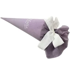 Musselin Schultüte in khaki, Zuckertüte im Nostalgielook, mit Namen und Schulkind bestickt, in vielen Farben