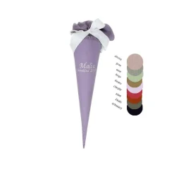 Musselin Schultüte in khaki, Zuckertüte im Nostalgielook, mit Namen und Schulkind bestickt, in vielen Farben