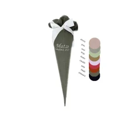 Musselin Schultüte lila, Zuckertüte im Nostalgielook, mit Namen und Schulkind bestickt, in vielen Farben, passend für 70