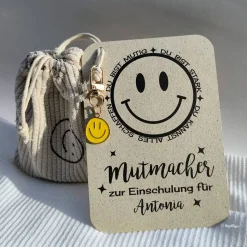 Mutmacher Karte für alle Anlässe – personalisiertes Geldgeschenk mit Smile Anhänger Schulwechsel