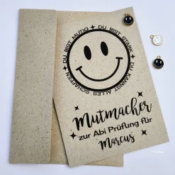 Mutmacher Karte für alle Anlässe – personalisiertes Geldgeschenk mit Smile Anhänger Schulwechsel