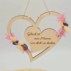 Mutter Tochter Geschenk | Dankeschön Mama | Glück ist eine Mama wie dich zu haben | Türkranz aus Trockenblumen