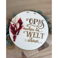 Muttertag / Vatertag personalisiertes Geschenk für Oma / Opa, Holzscheibe mit Trockenblumen