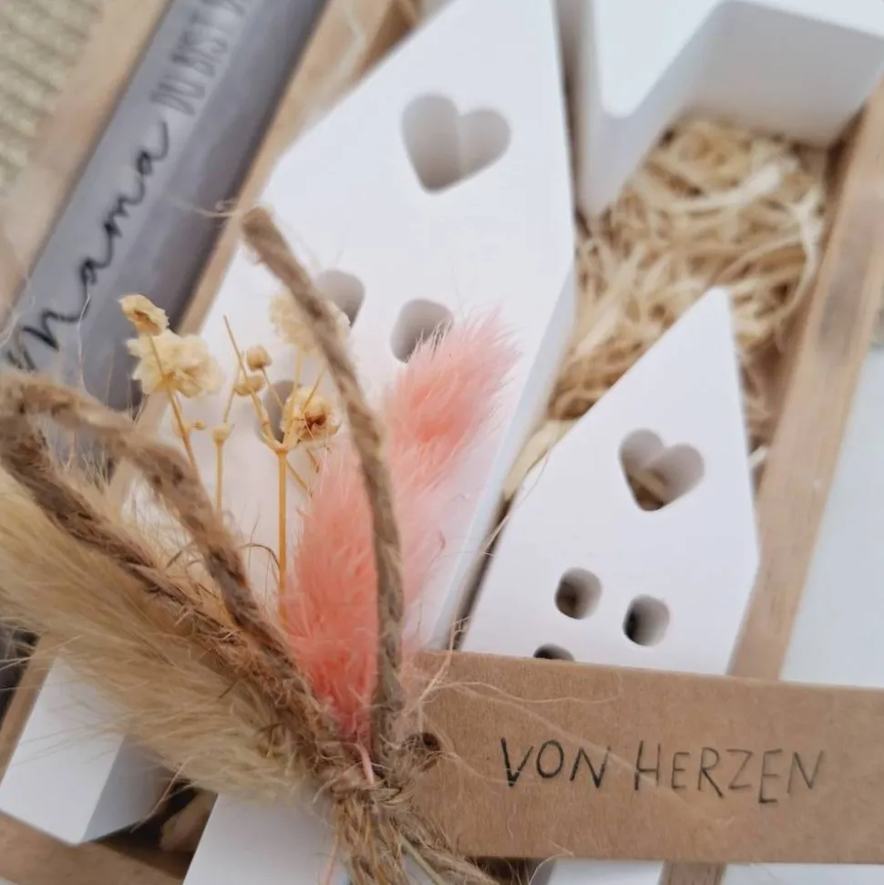 Muttertag Muttertagsgeschenk Häuser / Lichthäuser Kerzenhalter Stern Kerzenset für Mama Geschenkset Stabkerze Kerzenbox