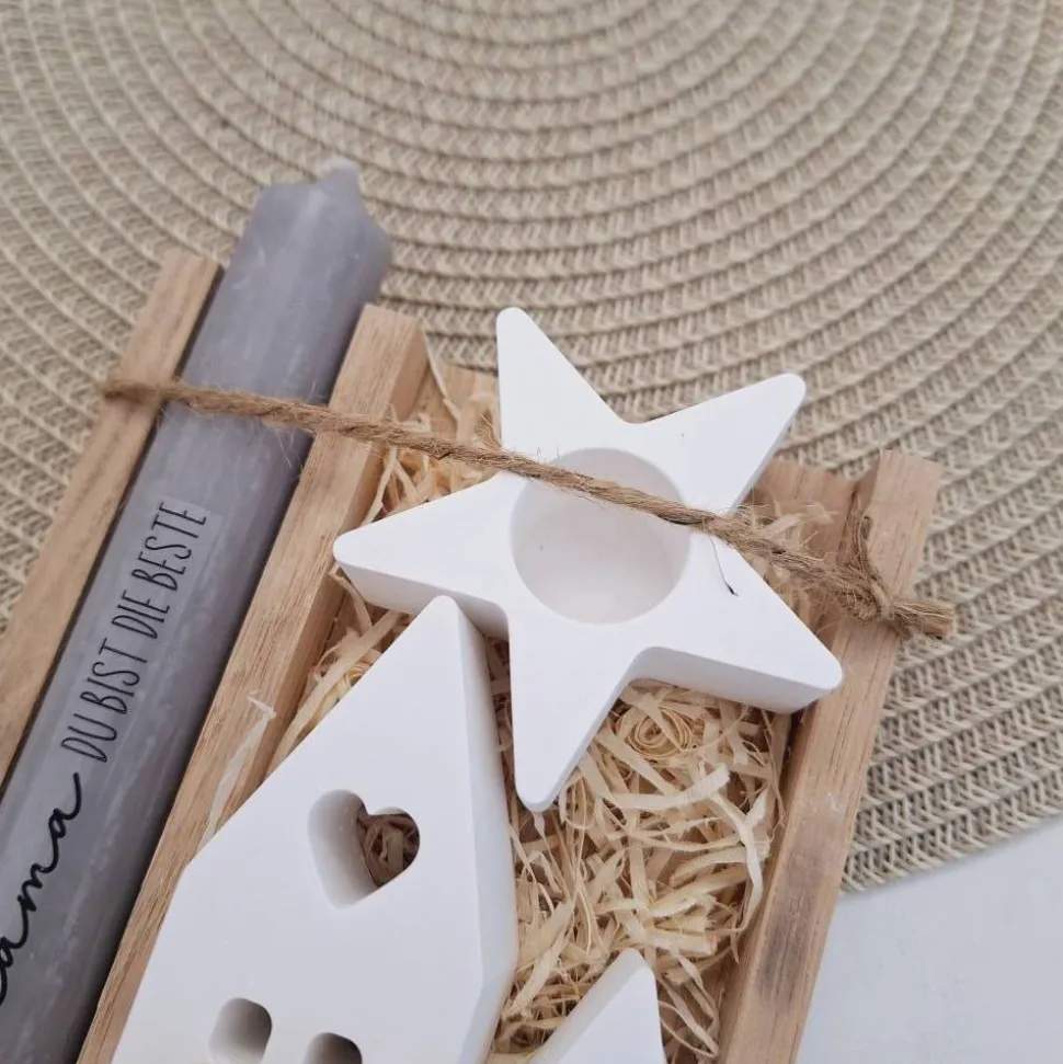 Muttertag Muttertagsgeschenk Häuser / Lichthäuser Kerzenhalter Stern Kerzenset für Mama Geschenkset Stabkerze Kerzenbox