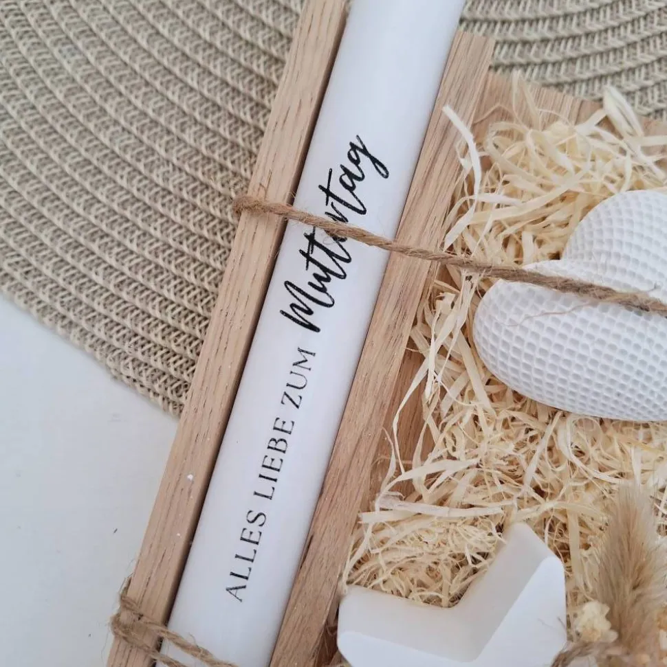Muttertag Muttertagsgeschenk Dekoherz Kerzenhalter Stern Kerzenset für Mama Geschenkset Stabkerze Kerzenbox Holzbox Mitb