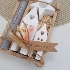 Muttertag Muttertagsgeschenk Häuser / Lichthäuser Kerzenhalter Stern Kerzenset für Mama Geschenkset Stabkerze Kerzenbox