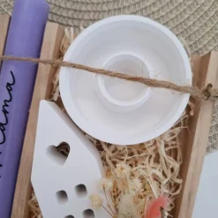 Muttertag Muttertagsgeschenk Haus / Lichthaus Kerzenteller rund Kerzenset für Mama Geschenkset Stabkerze Kerzenbox Holzb