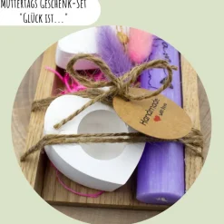 Muttertags Geschenk-Set „Glück ist…“ mit einer Kerze | Muttertag | Geschenkidee | Geschenkset | Aufmerksamkeit |