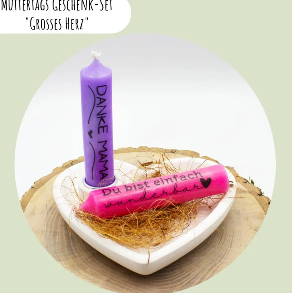Muttertags Geschenk-Set „Grosses Herz“ | Muttertag | Geschenkidee | Geschenkset | Kerzenhalter | Aufmerksamkeit