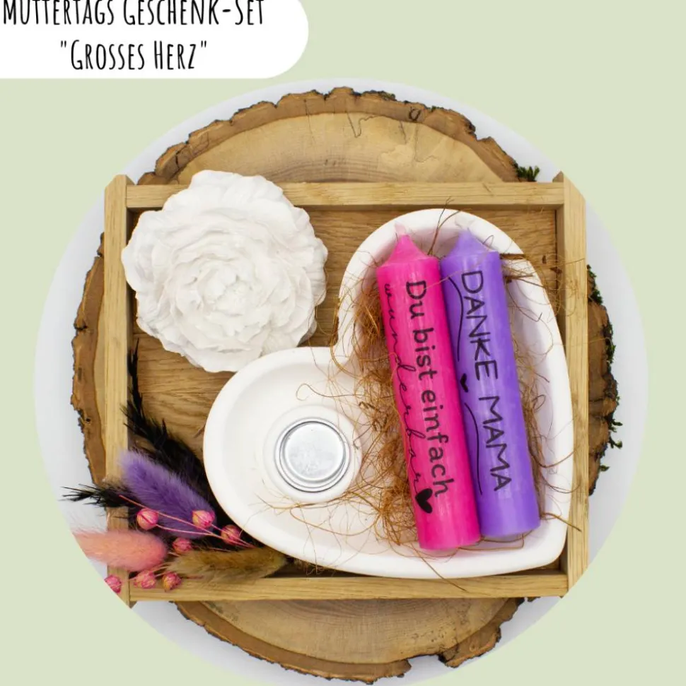 Muttertags Geschenk-Set „Grosses Herz“ | Muttertag | Geschenkidee | Geschenkset | Kerzenhalter | Aufmerksamkeit