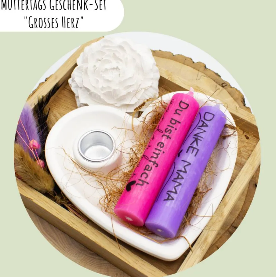 Muttertags Geschenk-Set „Grosses Herz“ | Muttertag | Geschenkidee | Geschenkset | Kerzenhalter | Aufmerksamkeit