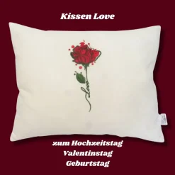 Muttertagsgeschenk Kissen mit roter Rose bestickt Geburtstag Hochzeitstag Valentinstag Rosenkissen