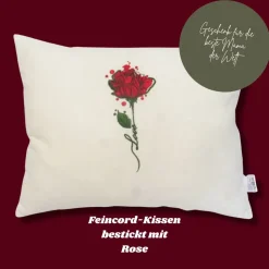Muttertagsgeschenk Kissen mit roter Rose bestickt Geburtstag Hochzeitstag Valentinstag Rosenkissen