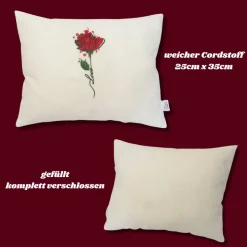 Muttertagsgeschenk Kissen mit roter Rose bestickt Geburtstag Hochzeitstag Valentinstag Rosenkissen