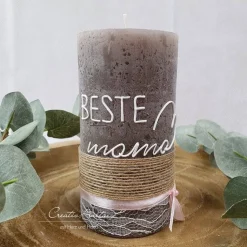 Muttertagskerze - Geschenk "Beste Mama" in Taupe