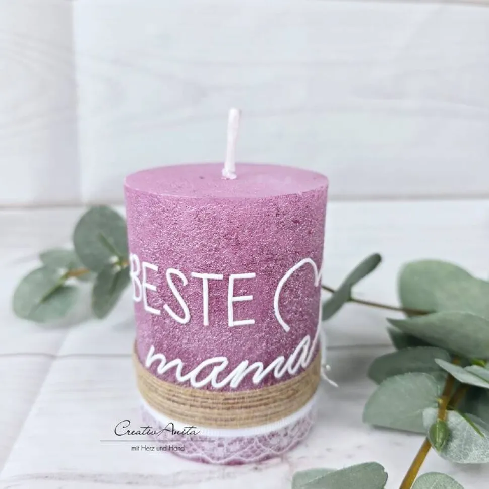 Muttertagskerze - Geschenk "Beste Mama" in Altrosa