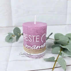 Muttertagskerze - Geschenk "Beste Mama" in Altrosa