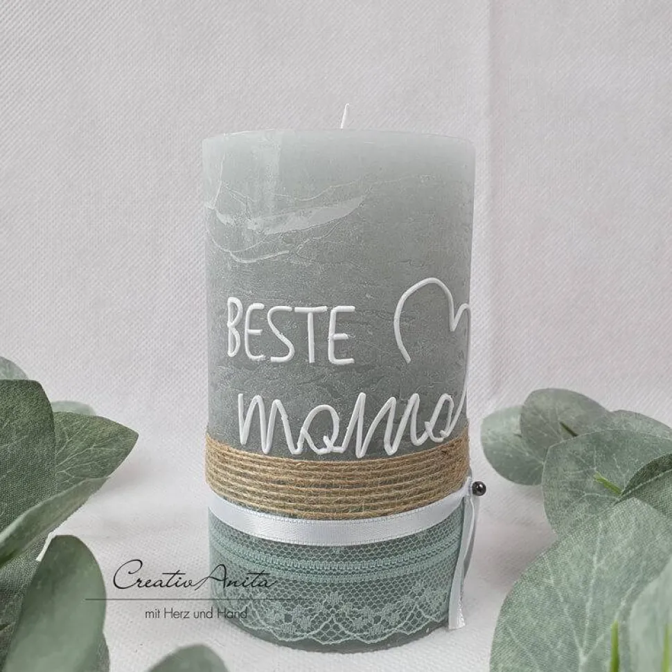 Muttertagskerze - Geschenk "Beste Mama" in Hellgrau