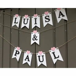 Namensgirlande zur Hochzeit Wimpelkette mit Namen zur Verlobung Jahrestag Fahnengirlande personalisierte Namenskette