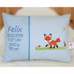 Namenskissen - Geburtskissen - Stickbild und Geburtsdaten - Hülle und Inlett - 30x40 cm