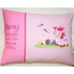 Namenskissen - Geburtskissen - Stickbild und Geburtsdaten - Hülle und Inlett - 30x40 cm