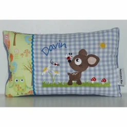 Namenskissen, Kuschelkissen Reh auf Blumenwiese & Name 30x40cm, Hülle und Inlett