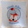 Namenskissen, Kuschelkissen Doodle Stickerei Fuchs, Namen & Geburtsdatum, 40x40 cm, Hülle und Inlett