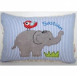 Namenskissen, Kuschelkissen und Doodle Motiv Elefant & Vögelchen