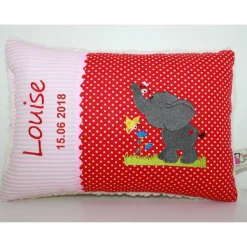 Namenskissen, Kuschelkissen mit Name & Geburtsdatum und niedlichen Elefant 20x30 cm