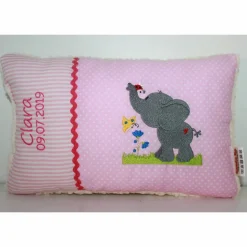 Namenskissen, Kuschelkissen mit Name & Geburtsdatum und niedlichen Elefant 20x30 cm